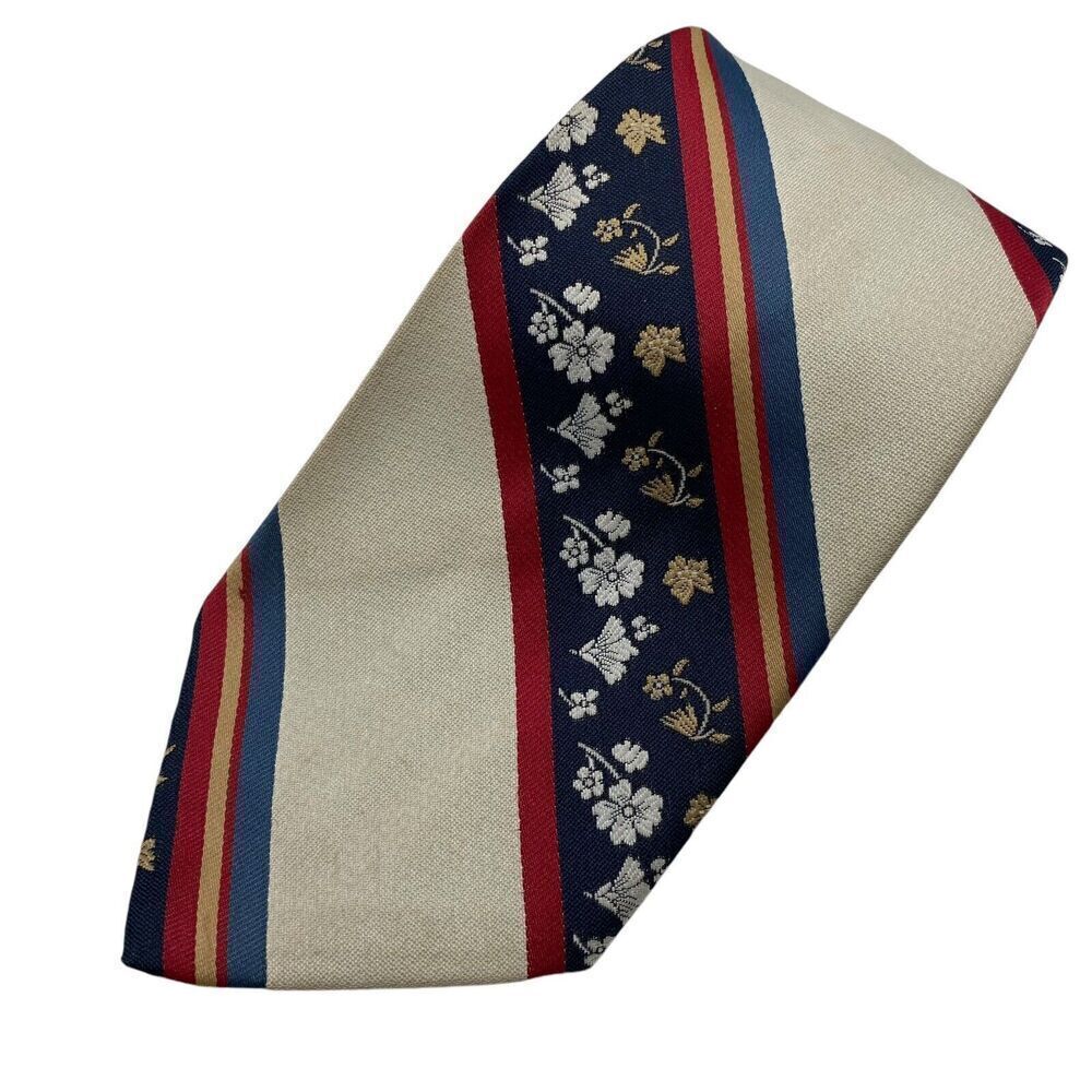 Vintage Ponte Vecchio  Men's Tie Necktie Wide Polyester Floral Stripe Disco